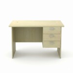 Front view of Full Maple rectangular office desk with 3 drawers fixed pedestal.