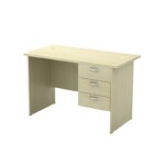 Full Maple rectangular office desk 1.2m with 3 drawers fixed pedestal, showing the front and side angle view.