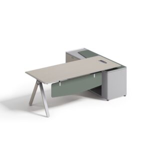 Director Desk with attached side cabinet with leather padding