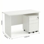 Schematic showing the dimensions of the 1.2m white office desk. Measurements indicate 1200mm in length, 700mm in depth, and 750mm in height.
