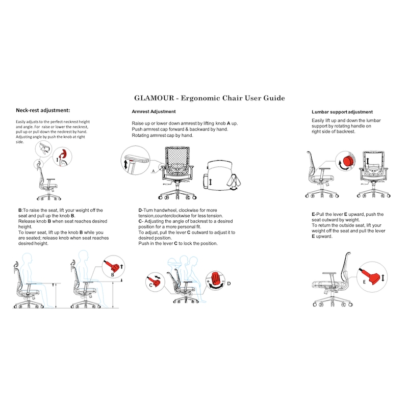 Glamour Black Ergonomic Chair Function Guide