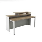 A 1.8m SL Series reception counter featuring the Zen woodgrain finish, a darker and more sophisticated timber tone compared to Boras Ash.