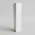 A tall, light grey single-door steel locker featuring a full-height compartment with louvered air vents and a secure key lock.