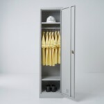 A single compartment light grey steel locker with the door wide open, showcasing the spacious full-height interior for versatile storage.