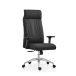 Front and side profile of the iSimply Vero PU Leather Office Chair in black, showcasing the practical high-back design, 3D adjustable armrests, and polished aluminium base.
