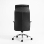 Rear view of the black Vero PU Leather Office Chair, displaying the clean lines of the backrest, the smart PU leather finish, and the sturdy polished aluminium base.
