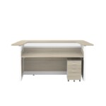 Internal view of VITO reception desk showing the 1800mm x 750mm work surface and the included 3-drawer mobile pedestal in Boras Ash.