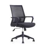 Zon mid back mesh chair in black frame, black mesh backrest, black fabric seat, black nylon star base with rolling castors