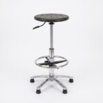 A full-height studio photograph of the polyurethane seat adjustable stool shown at its maximum extension.