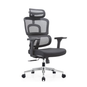 Hero view of the Aura LX Ergonomic Mesh Chair in Black, featuring 4D adjustable armrests and a self-adaptive lumbar support system.