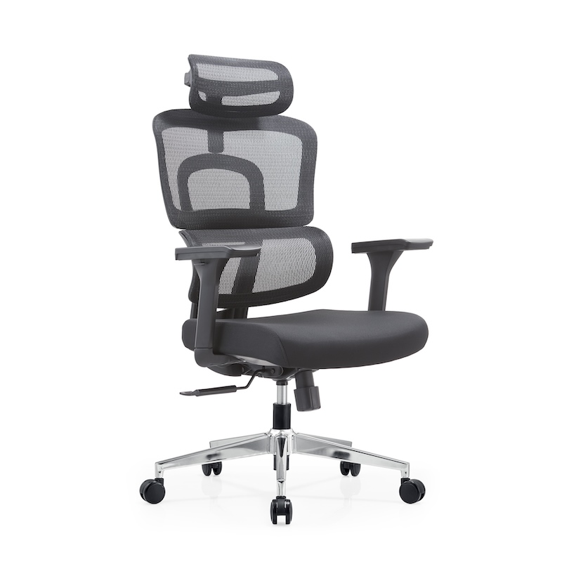 Hero view of the Aura LX Ergonomic Mesh Chair in Black, featuring 4D adjustable armrests and a self-adaptive lumbar support system.