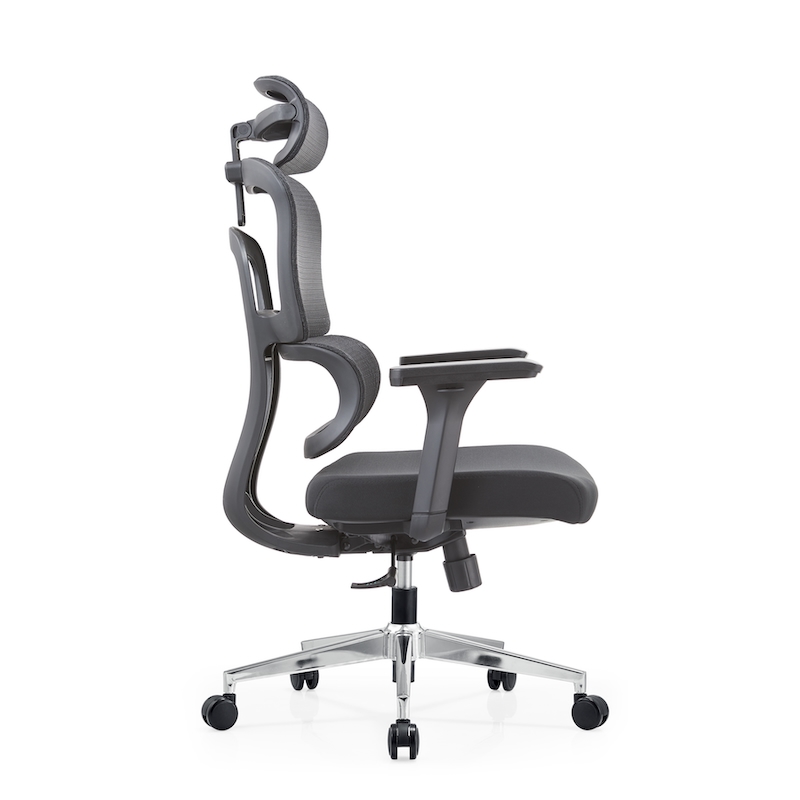 Side profile of the Aura LX Ergonomic Chair featuring a breathable mesh back and supportive high-density foam seat.