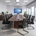 A modern boardroom featuring a set of Harmonic Cantilever chairs arranged around a meeting table, highlighting their sleek, uniform, and professional appearance.