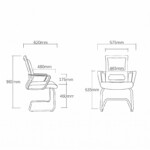 Technical line drawing of the Harmonic Cantilever chair showing front and side profile dimensions, detailing seat width, height, and frame footprint.