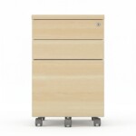 Direct front view of a Boras Ash 3-drawer mobile pedestal showing the wood grain orientation and the clean lines of the chamfered handles.
