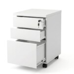 Three drawers of a cabinet pulled out at varying lengths to create a staircase effect, showing the interior depth and smooth side-mounted glides.