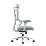 Side profile of the Aura PV Ergonomic Mesh Chair highlighting the self-adaptive lumbar support and 3-position locking tilt mechanism.
