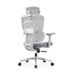 > 45-degree rear perspective of the Aura PV Ergonomic Mesh Chair showing the reinforced glass fibre split-back frame and adaptive lumbar support.