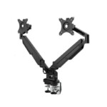 Close-up of the Flexispot dual-screw C-clamp mounting system for secure desk attachment.