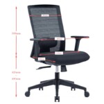 Technical drawing and dimensions for the Ideal mid back mesh chair, including seat height, width, and armrest adjustments.