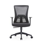 Front view of the Quanta Vue mid back mesh chair featuring a high-density moulded foam seat and premium elastic fabric.