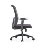 Side profile of the Quanta Vue mid back task chair showing the 130-degree recline and 3.0mm thick heavy-duty chassis.