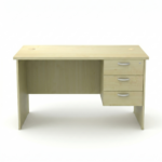 Front view of Full Maple rectangular office desk 1.5m with 3 drawers fixed pedestal.